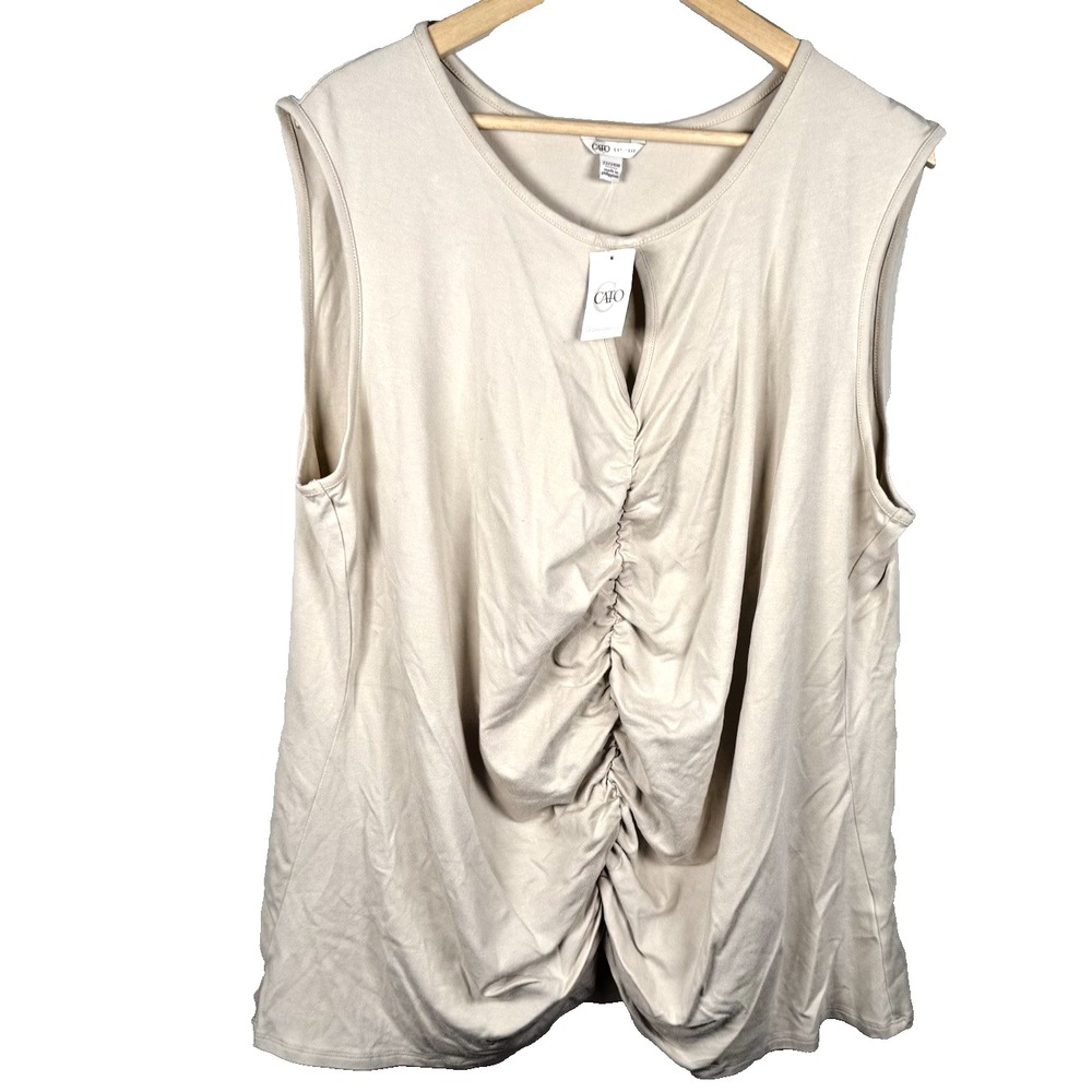 CATO Womens Sleeveless Scoop Neck Keyhole Ruched‎ Tank Top Cream Sz 22/24W NEW